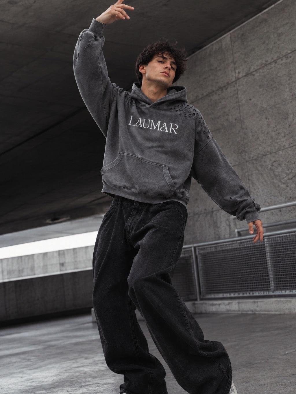 Distressed Cut-Out Hoodie