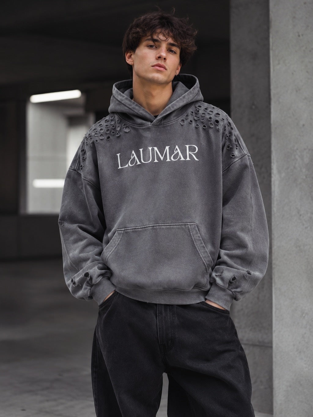 Distressed Cut-Out Hoodie
